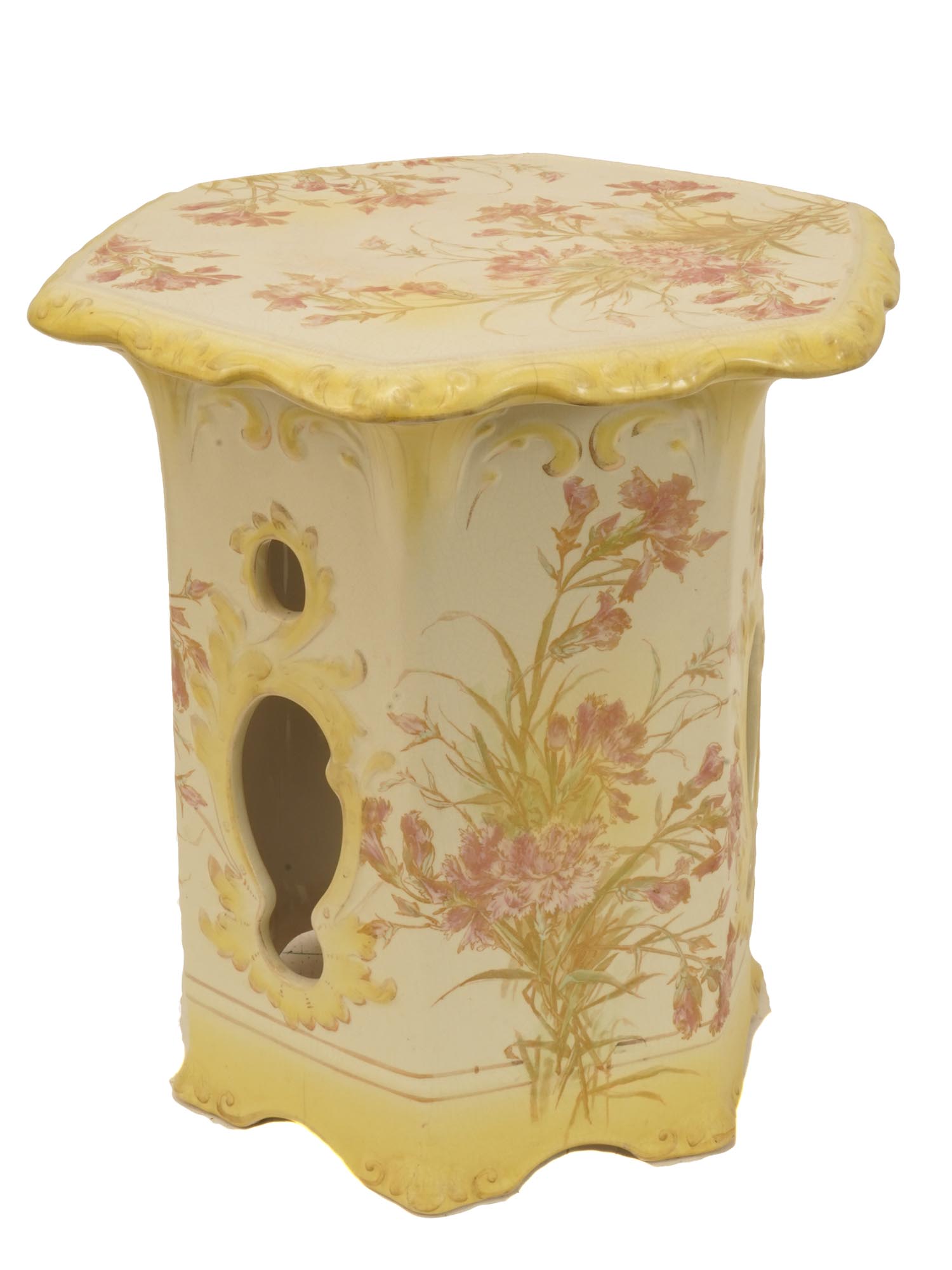 JAPANESE HAND PAINTED YELLOW PINK PORCELAIN STOOL PIC-1